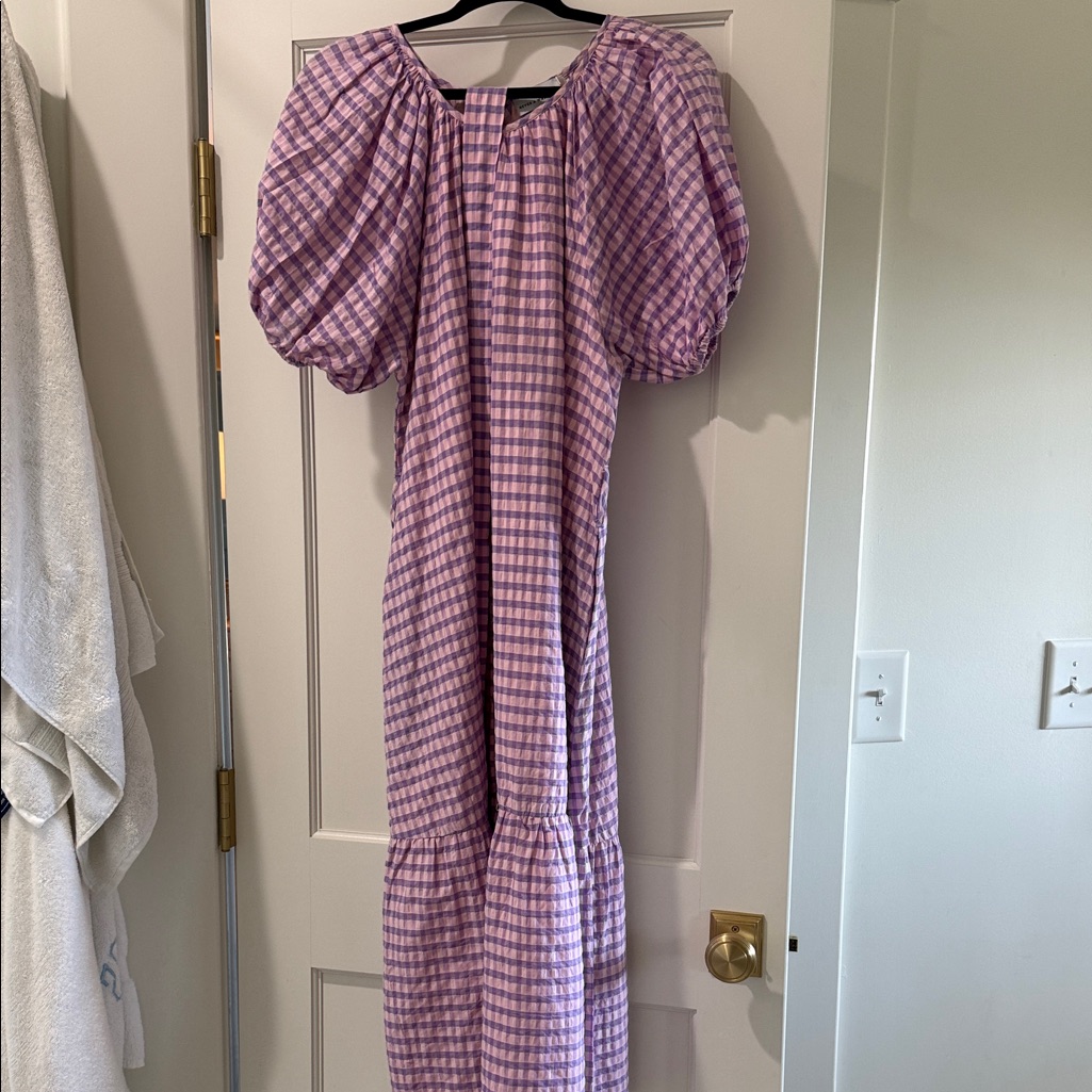 “Never A Wallflower” Lavender Gingham Puff Sleeve Maxi Dress-Sz Small